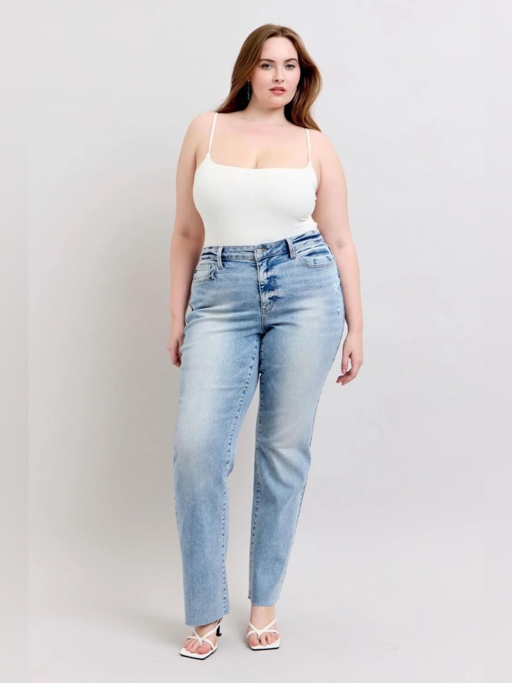 Judy Blue Dad Jean Mid-Rise Light Wash Raw Hem Slight Distressing Plus (18W)